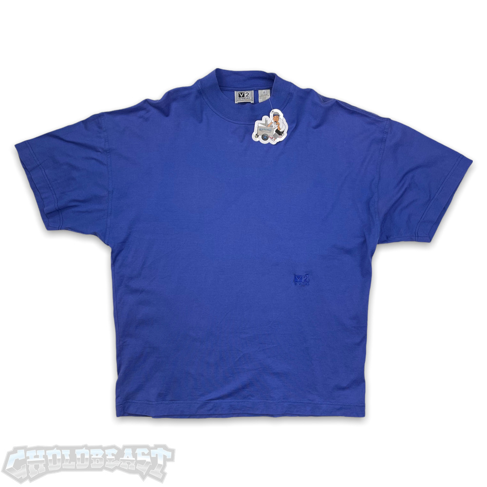 VTG 90s V2 By Versace Indigo Designer Embroidered T Shirt L Made in Italy indigo